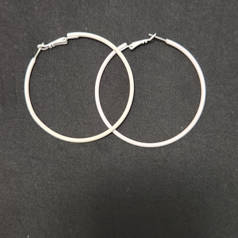 White Hoop Earrings - Picture 2 of 2